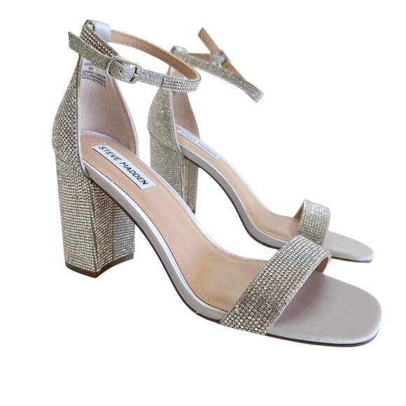Steve Madden Size 9 Silver Rhinestone Block Heel Ankle Strap Sandals Heels - Picture 7 of 8